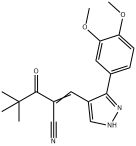 (2Z)-2-[[5-(3,4-dimethoxyphenyl)-1H-pyrazol-4-yl]methylidene]-4,4-dimethyl-3-oxopentanenitrile 구조식 이미지