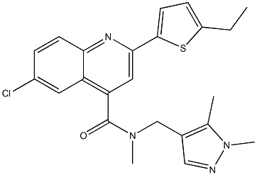 6-chloro-N-[(1,5-dimethylpyrazol-4-yl)methyl]-2-(5-ethylthiophen-2-yl)-N-methylquinoline-4-carboxamide Structure