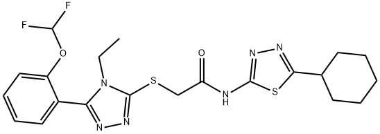 N-(5-cyclohexyl-1,3,4-thiadiazol-2-yl)-2-[[5-[2-(difluoromethoxy)phenyl]-4-ethyl-1,2,4-triazol-3-yl]sulfanyl]acetamide Structure