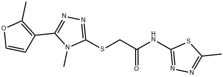 2-[[4-methyl-5-(2-methylfuran-3-yl)-1,2,4-triazol-3-yl]sulfanyl]-N-(5-methyl-1,3,4-thiadiazol-2-yl)acetamide Structure