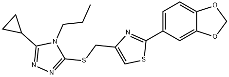 2-(1,3-benzodioxol-5-yl)-4-[(5-cyclopropyl-4-propyl-1,2,4-triazol-3-yl)sulfanylmethyl]-1,3-thiazole 구조식 이미지