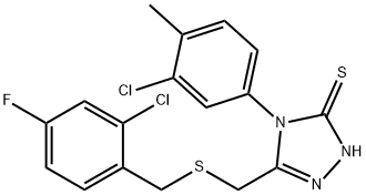 3-[(2-chloro-4-fluorophenyl)methylsulfanylmethyl]-4-(3-chloro-4-methylphenyl)-1H-1,2,4-triazole-5-thione 구조식 이미지