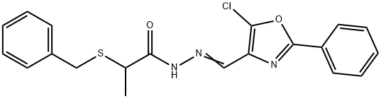 2-benzylsulfanyl-N-[(E)-(5-chloro-2-phenyl-1,3-oxazol-4-yl)methylideneamino]propanamide Structure