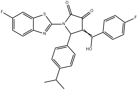 (4E)-1-(6-fluoro-1,3-benzothiazol-2-yl)-4-[(4-fluorophenyl)-hydroxymethylidene]-5-(4-propan-2-ylphenyl)pyrrolidine-2,3-dione Structure