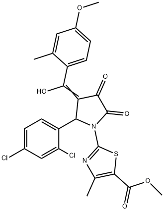 methyl 2-[(3E)-2-(2,4-dichlorophenyl)-3-[hydroxy-(4-methoxy-2-methylphenyl)methylidene]-4,5-dioxopyrrolidin-1-yl]-4-methyl-1,3-thiazole-5-carboxylate Structure