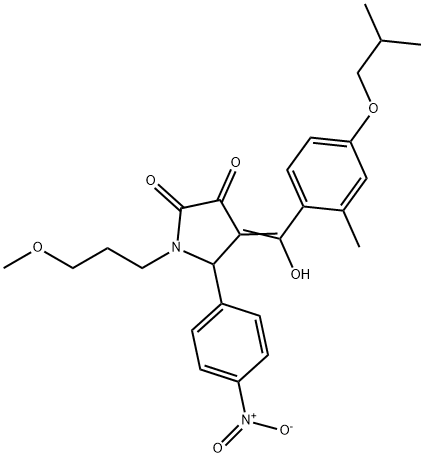 (4E)-4-[hydroxy-[2-methyl-4-(2-methylpropoxy)phenyl]methylidene]-1-(3-methoxypropyl)-5-(4-nitrophenyl)pyrrolidine-2,3-dione Structure