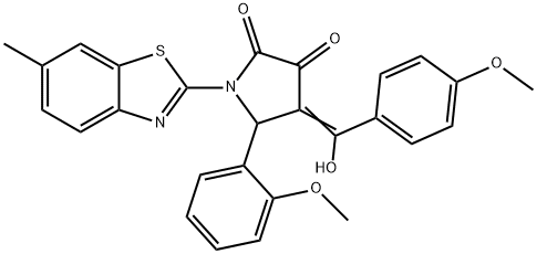 (4E)-4-[hydroxy-(4-methoxyphenyl)methylidene]-5-(2-methoxyphenyl)-1-(6-methyl-1,3-benzothiazol-2-yl)pyrrolidine-2,3-dione Structure