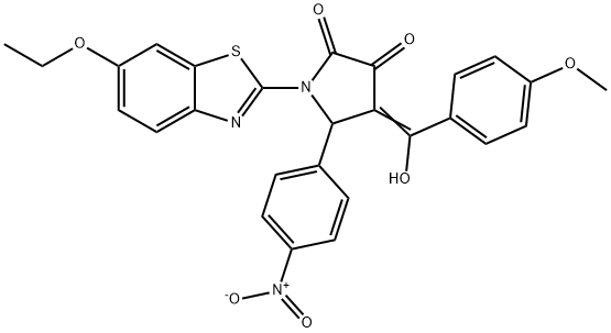 (4E)-1-(6-ethoxy-1,3-benzothiazol-2-yl)-4-[hydroxy-(4-methoxyphenyl)methylidene]-5-(4-nitrophenyl)pyrrolidine-2,3-dione Structure
