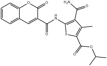 propan-2-yl 4-carbamoyl-3-methyl-5-[(2-oxochromene-3-carbonyl)amino]thiophene-2-carboxylate Structure