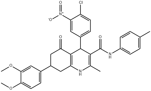 4-(4-chloro-3-nitrophenyl)-7-(3,4-dimethoxyphenyl)-2-methyl-N-(4-methylphenyl)-5-oxo-4,6,7,8-tetrahydro-1H-quinoline-3-carboxamide 구조식 이미지