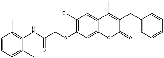 2-(3-benzyl-6-chloro-4-methyl-2-oxochromen-7-yl)oxy-N-(2,6-dimethylphenyl)acetamide 구조식 이미지