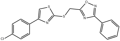 5-[[4-(4-chlorophenyl)-1,3-thiazol-2-yl]sulfanylmethyl]-3-phenyl-1,2,4-oxadiazole 구조식 이미지