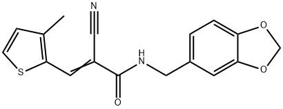 (Z)-N-(1,3-benzodioxol-5-ylmethyl)-2-cyano-3-(3-methylthiophen-2-yl)prop-2-enamide 구조식 이미지