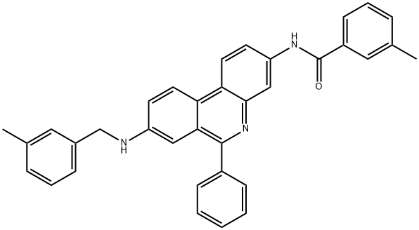 3-methyl-N-[8-[(3-methylphenyl)methylamino]-6-phenylphenanthridin-3-yl]benzamide 구조식 이미지