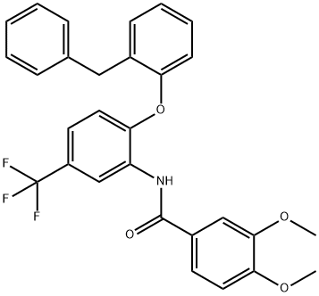 N-[2-(2-benzylphenoxy)-5-(trifluoromethyl)phenyl]-3,4-dimethoxybenzamide Structure
