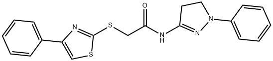 N-(2-phenyl-3,4-dihydropyrazol-5-yl)-2-[(4-phenyl-1,3-thiazol-2-yl)sulfanyl]acetamide 구조식 이미지