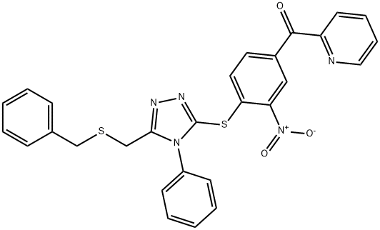 [4-[[5-(benzylsulfanylmethyl)-4-phenyl-1,2,4-triazol-3-yl]sulfanyl]-3-nitrophenyl]-pyridin-2-ylmethanone 구조식 이미지