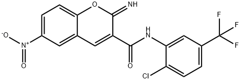 N-[2-chloro-5-(trifluoromethyl)phenyl]-2-imino-6-nitrochromene-3-carboxamide 구조식 이미지