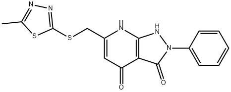 6-[(5-methyl-1,3,4-thiadiazol-2-yl)sulfanylmethyl]-2-phenyl-1,7-dihydropyrazolo[3,4-b]pyridine-3,4-dione Structure