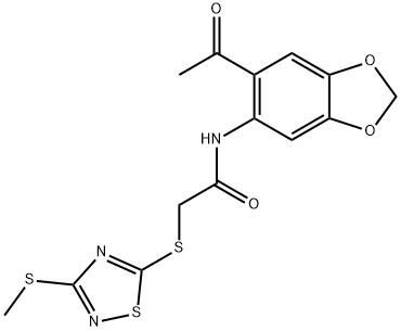 N-(6-acetyl-1,3-benzodioxol-5-yl)-2-[(3-methylsulfanyl-1,2,4-thiadiazol-5-yl)sulfanyl]acetamide Structure