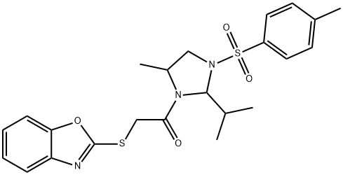 2-(1,3-benzoxazol-2-ylsulfanyl)-1-[5-methyl-3-(4-methylphenyl)sulfonyl-2-propan-2-ylimidazolidin-1-yl]ethanone 구조식 이미지