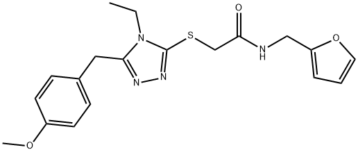 2-[[4-ethyl-5-[(4-methoxyphenyl)methyl]-1,2,4-triazol-3-yl]sulfanyl]-N-(furan-2-ylmethyl)acetamide 구조식 이미지