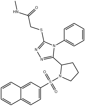N-methyl-2-[[5-(1-naphthalen-2-ylsulfonylpyrrolidin-2-yl)-4-phenyl-1,2,4-triazol-3-yl]sulfanyl]acetamide 구조식 이미지