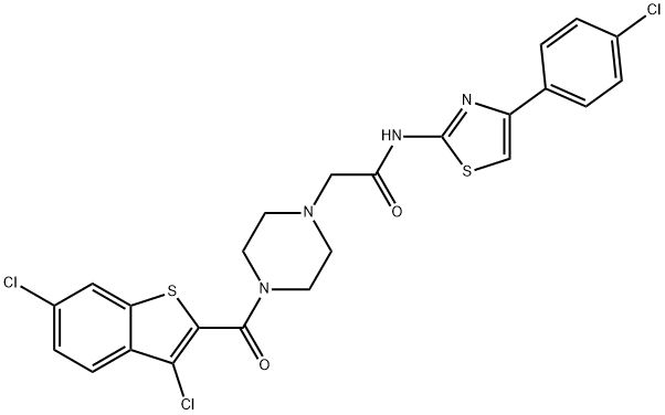 N-[4-(4-chlorophenyl)-1,3-thiazol-2-yl]-2-[4-(3,6-dichloro-1-benzothiophene-2-carbonyl)piperazin-1-yl]acetamide Structure