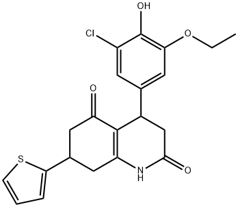 4-(3-chloro-5-ethoxy-4-hydroxyphenyl)-7-thiophen-2-yl-1,3,4,6,7,8-hexahydroquinoline-2,5-dione 구조식 이미지