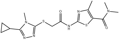 2-[[2-[(5-cyclopropyl-4-methyl-1,2,4-triazol-3-yl)sulfanyl]acetyl]amino]-N,N,4-trimethyl-1,3-thiazole-5-carboxamide 구조식 이미지