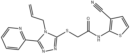 N-(3-cyanothiophen-2-yl)-2-[(4-prop-2-enyl-5-pyridin-2-yl-1,2,4-triazol-3-yl)sulfanyl]acetamide 구조식 이미지