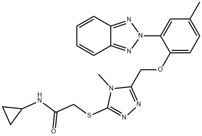 2-[[5-[[2-(benzotriazol-2-yl)-4-methylphenoxy]methyl]-4-methyl-1,2,4-triazol-3-yl]sulfanyl]-N-cyclopropylacetamide 구조식 이미지