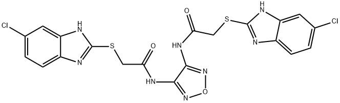 2-[(6-chloro-1H-benzimidazol-2-yl)sulfanyl]-N-[4-[[2-[(6-chloro-1H-benzimidazol-2-yl)sulfanyl]acetyl]amino]-1,2,5-oxadiazol-3-yl]acetamide 구조식 이미지