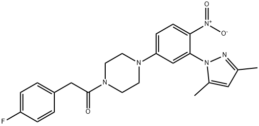 1-[4-[3-(3,5-dimethylpyrazol-1-yl)-4-nitrophenyl]piperazin-1-yl]-2-(4-fluorophenyl)ethanone Structure