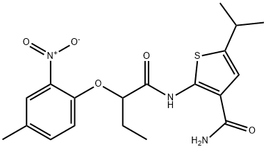 2-[2-(4-methyl-2-nitrophenoxy)butanoylamino]-5-propan-2-ylthiophene-3-carboxamide Structure