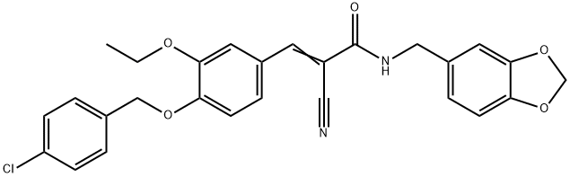 (Z)-N-(1,3-benzodioxol-5-ylmethyl)-3-[4-[(4-chlorophenyl)methoxy]-3-ethoxyphenyl]-2-cyanoprop-2-enamide 구조식 이미지