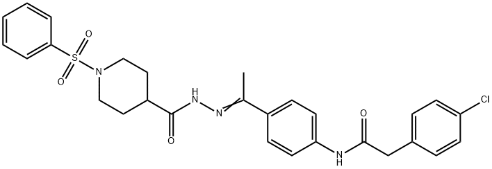 1-(benzenesulfonyl)-N-[(E)-1-[4-[[2-(4-chlorophenyl)acetyl]amino]phenyl]ethylideneamino]piperidine-4-carboxamide Structure