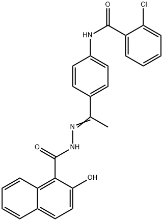 N-[(E)-1-[4-[(2-chlorobenzoyl)amino]phenyl]ethylideneamino]-2-hydroxynaphthalene-1-carboxamide 구조식 이미지