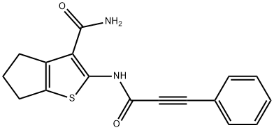 2-(3-phenylprop-2-ynoylamino)-5,6-dihydro-4H-cyclopenta[b]thiophene-3-carboxamide Structure