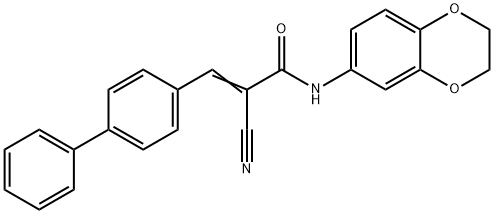 (E)-2-cyano-N-(2,3-dihydro-1,4-benzodioxin-6-yl)-3-(4-phenylphenyl)prop-2-enamide 구조식 이미지