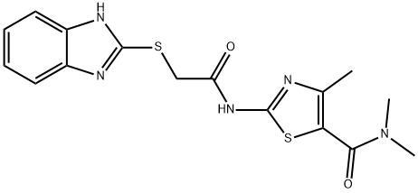 2-[[2-(1H-benzimidazol-2-ylsulfanyl)acetyl]amino]-N,N,4-trimethyl-1,3-thiazole-5-carboxamide 구조식 이미지