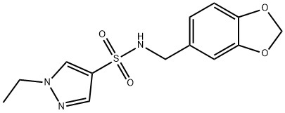 N-(1,3-benzodioxol-5-ylmethyl)-1-ethylpyrazole-4-sulfonamide 구조식 이미지