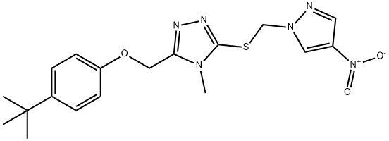 3-[(4-tert-butylphenoxy)methyl]-4-methyl-5-[(4-nitropyrazol-1-yl)methylsulfanyl]-1,2,4-triazole 구조식 이미지