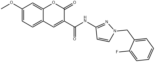 N-[1-[(2-fluorophenyl)methyl]pyrazol-3-yl]-7-methoxy-2-oxochromene-3-carboxamide 구조식 이미지