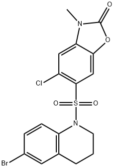 6-[(6-bromo-3,4-dihydro-2H-quinolin-1-yl)sulfonyl]-5-chloro-3-methyl-1,3-benzoxazol-2-one Structure