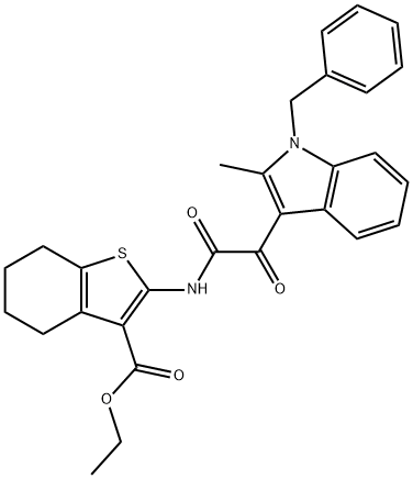 ethyl 2-[[2-(1-benzyl-2-methylindol-3-yl)-2-oxoacetyl]amino]-4,5,6,7-tetrahydro-1-benzothiophene-3-carboxylate 구조식 이미지