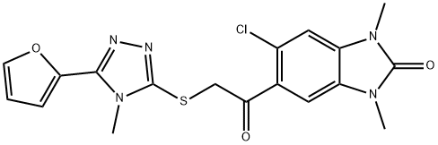 5-chloro-6-[2-[[5-(furan-2-yl)-4-methyl-1,2,4-triazol-3-yl]sulfanyl]acetyl]-1,3-dimethylbenzimidazol-2-one 구조식 이미지