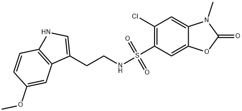 5-chloro-N-[2-(5-methoxy-1H-indol-3-yl)ethyl]-3-methyl-2-oxo-1,3-benzoxazole-6-sulfonamide Structure