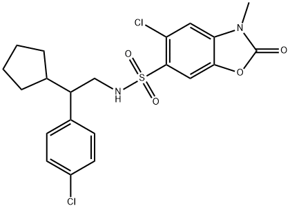 5-chloro-N-[2-(4-chlorophenyl)-2-cyclopentylethyl]-3-methyl-2-oxo-1,3-benzoxazole-6-sulfonamide 구조식 이미지