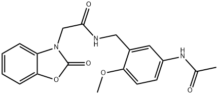 N-[(5-acetamido-2-methoxyphenyl)methyl]-2-(2-oxo-1,3-benzoxazol-3-yl)acetamide 구조식 이미지